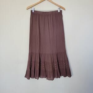 D&Co Size M Skirt Western Prairie Peasant Cottage Tiered Ruffled Midi Pull On